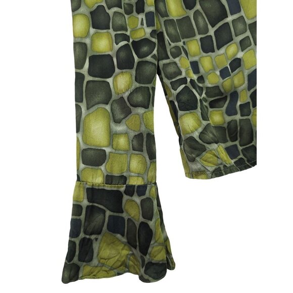 Etcetera Silk Blouse Womens 2 Green Long Sleeve Quarter Zip Bell Sleeve Lightwei - Picture 4 of 8